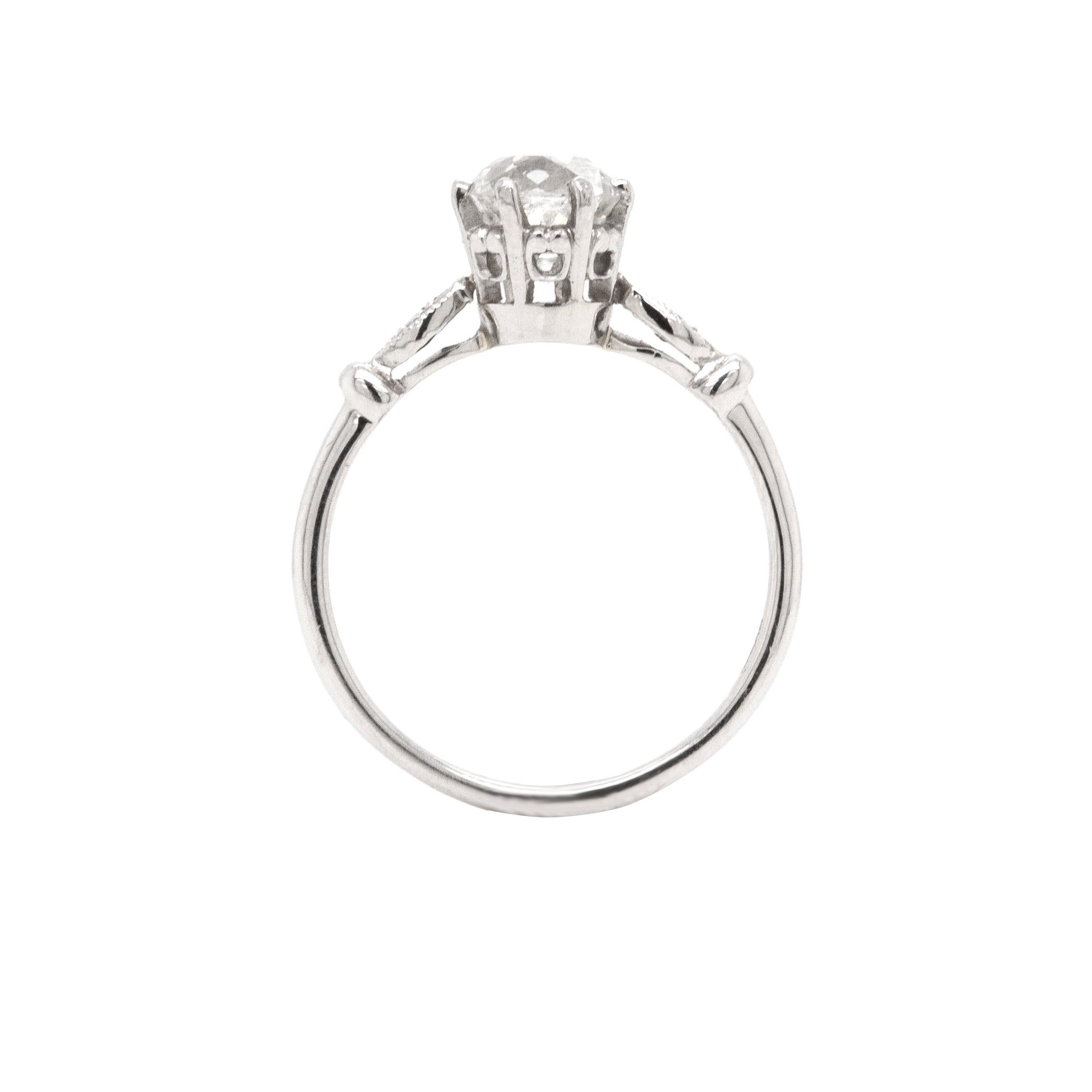 1.28ct Old Mine Cut Diamond Platinum Engagement Ring In New Condition For Sale In London, GB