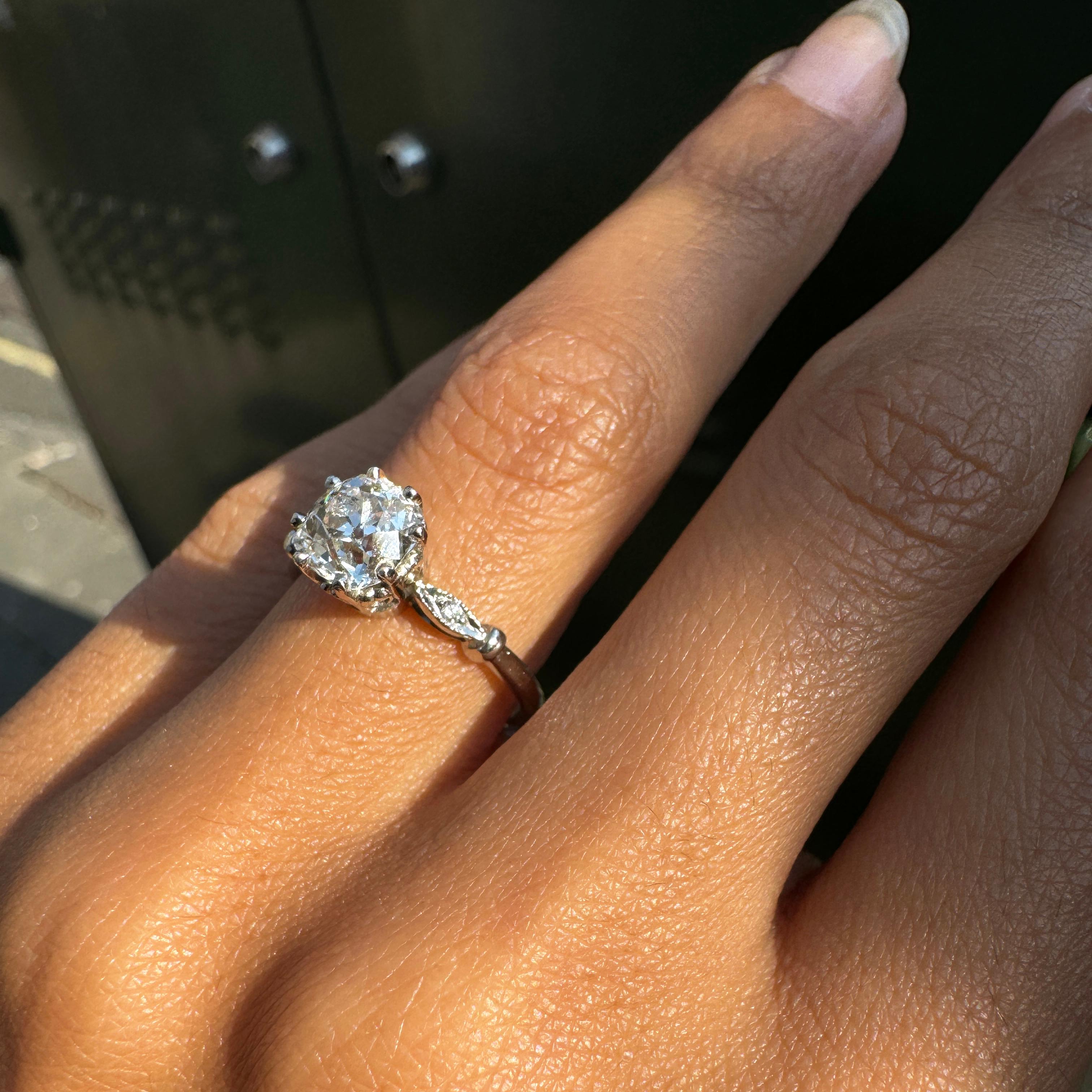1.28ct Old Mine Cut Diamond Platinum Engagement Ring For Sale 1