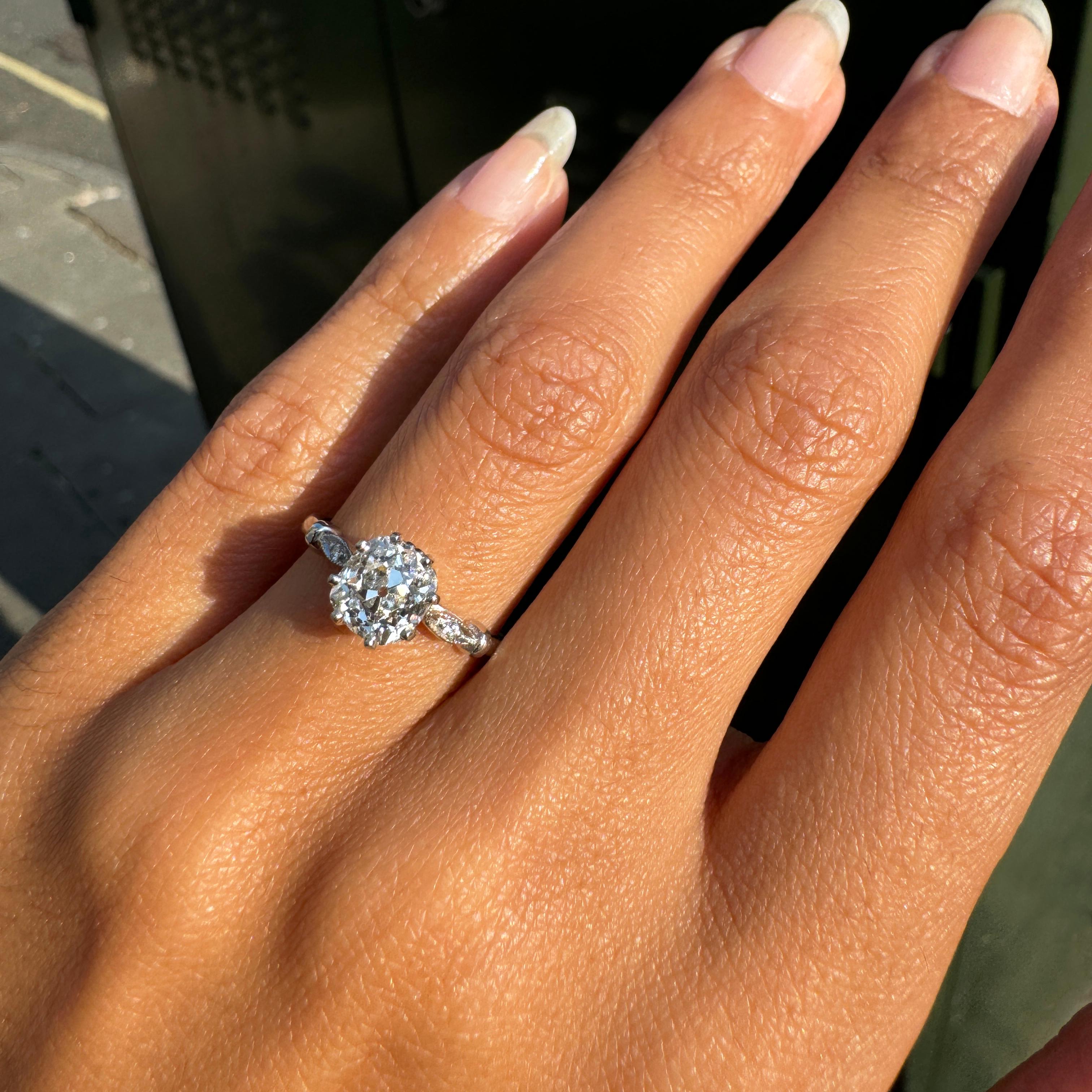 1.28ct Old Mine Cut Diamond Platinum Engagement Ring For Sale 2