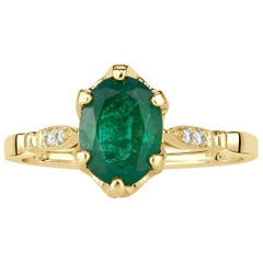 1.28ct Oval Cut Green Emerald Engagement Ring