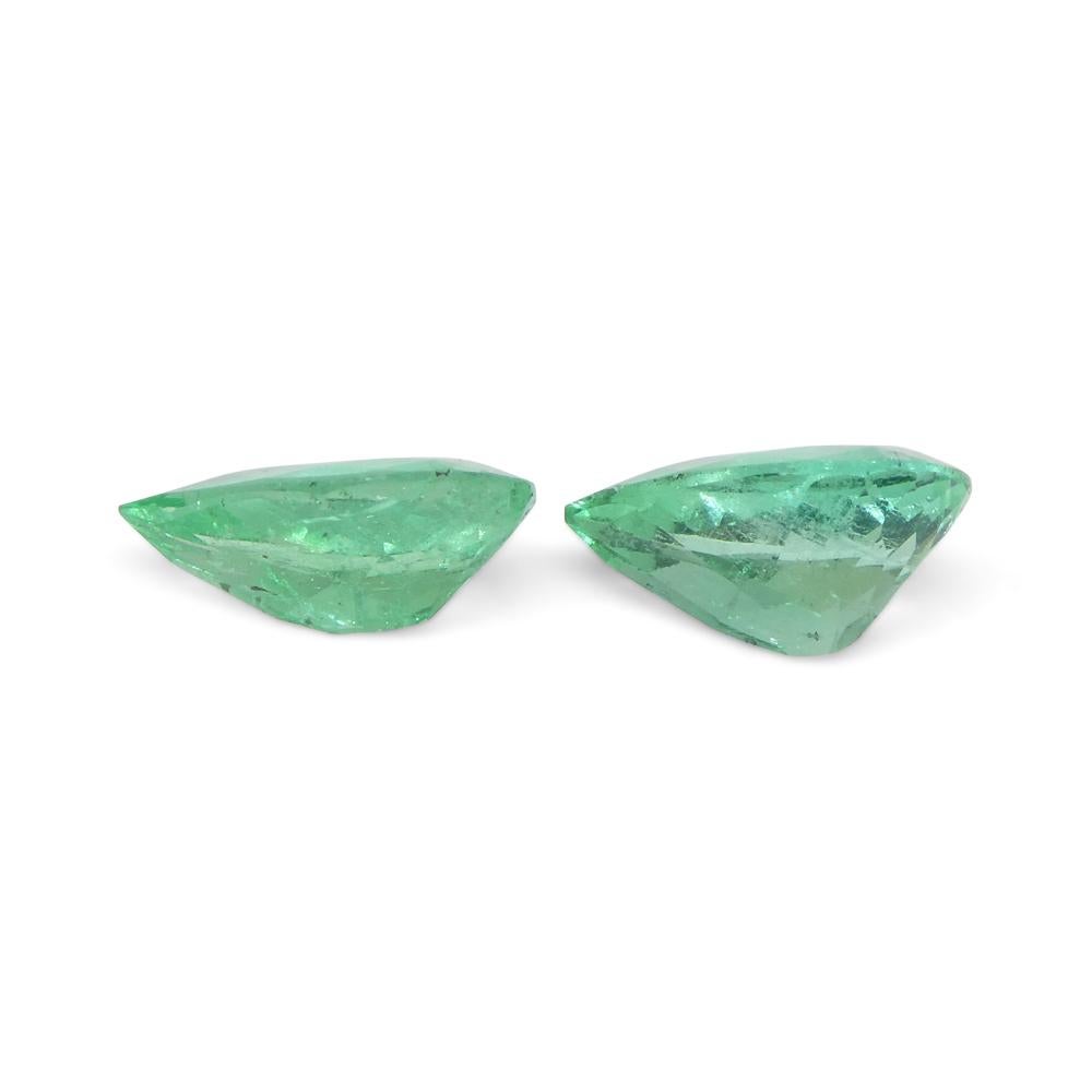 1.28ct Pair Pear Green Emerald from Colombia For Sale 5