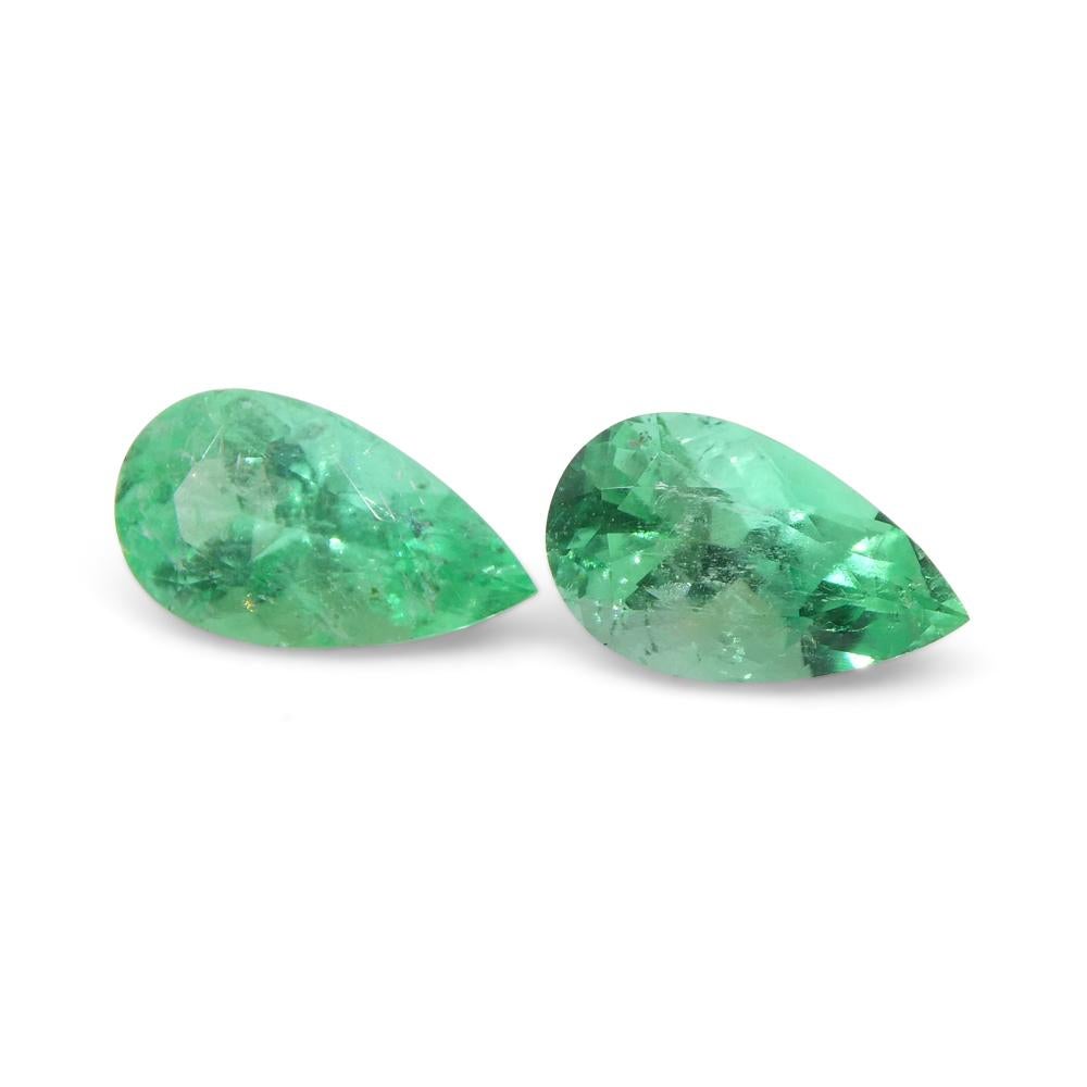 1.28ct Pair Pear Green Emerald from Colombia For Sale 7