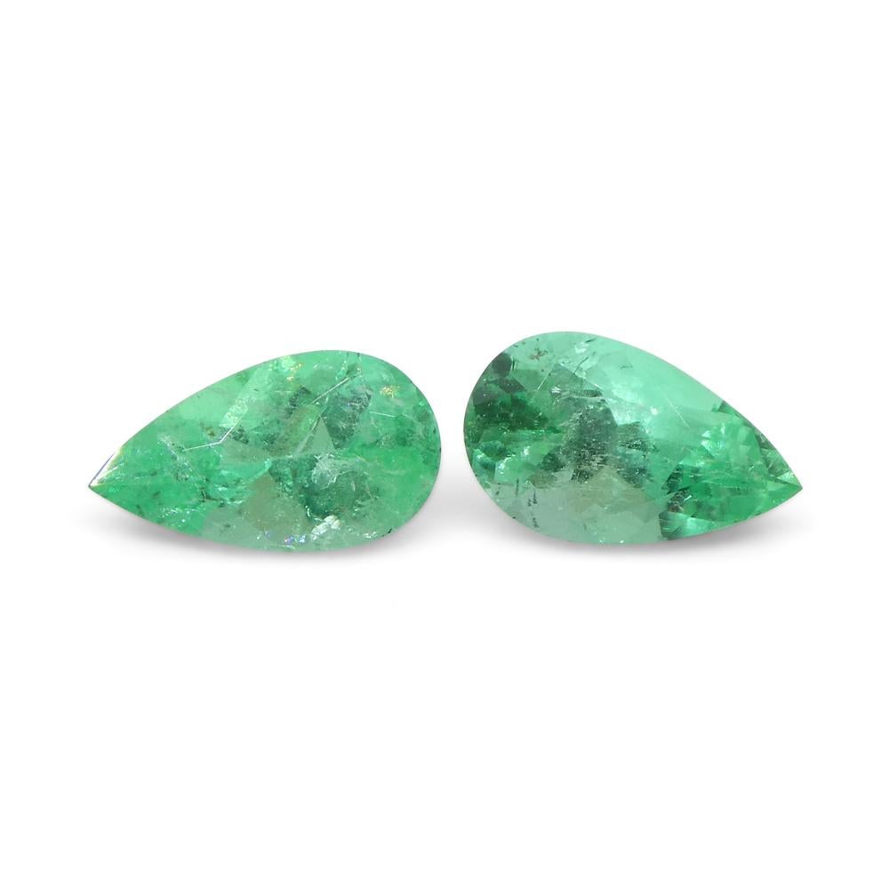 1.28ct Pair Pear Green Emerald from Colombia For Sale 8