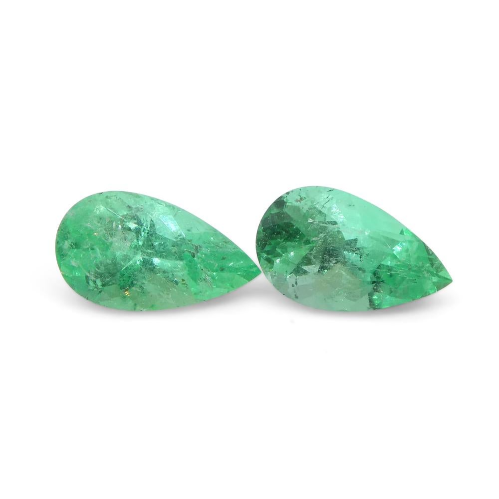 1.28ct Pair Pear Green Emerald from Colombia For Sale 2