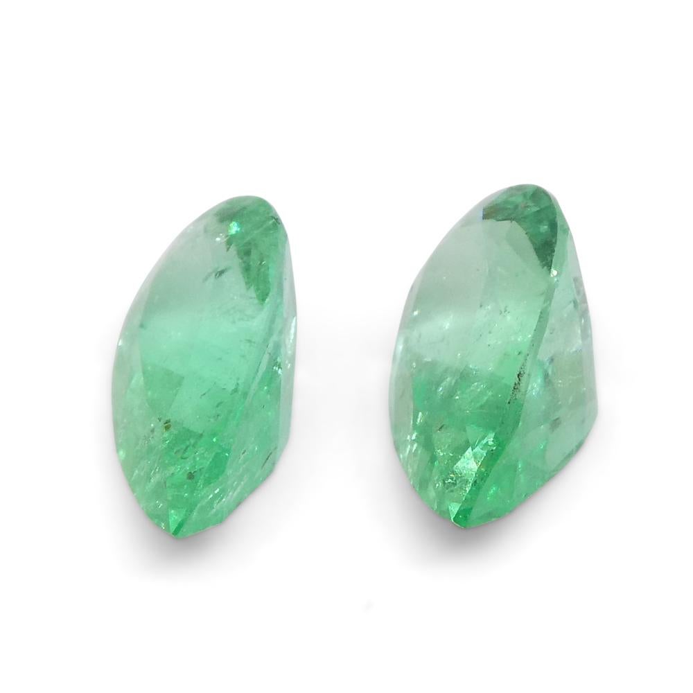 1.28ct Pair Pear Green Emerald from Colombia For Sale 4