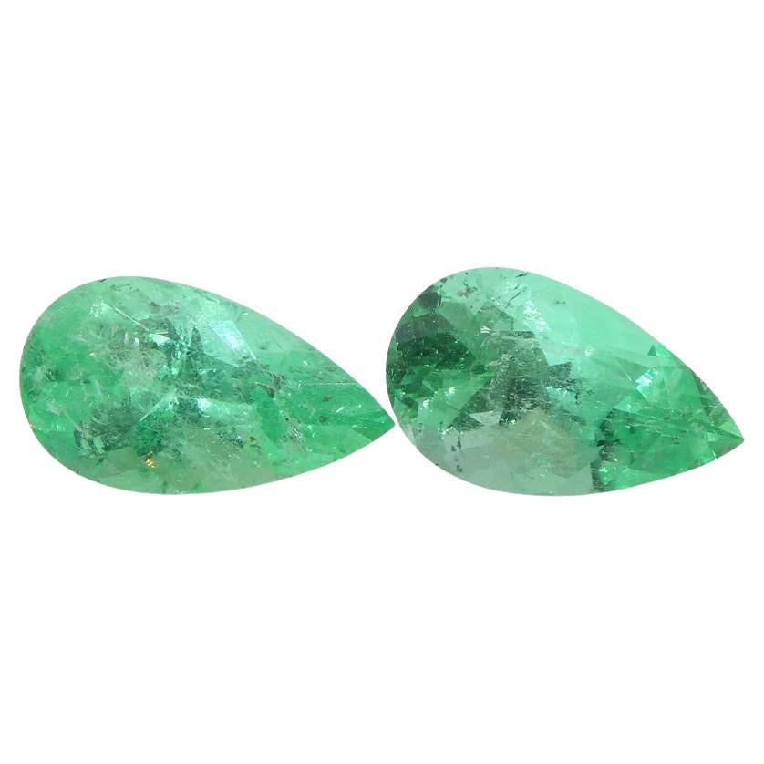 1.28ct Pair Pear Green Emerald from Colombia For Sale