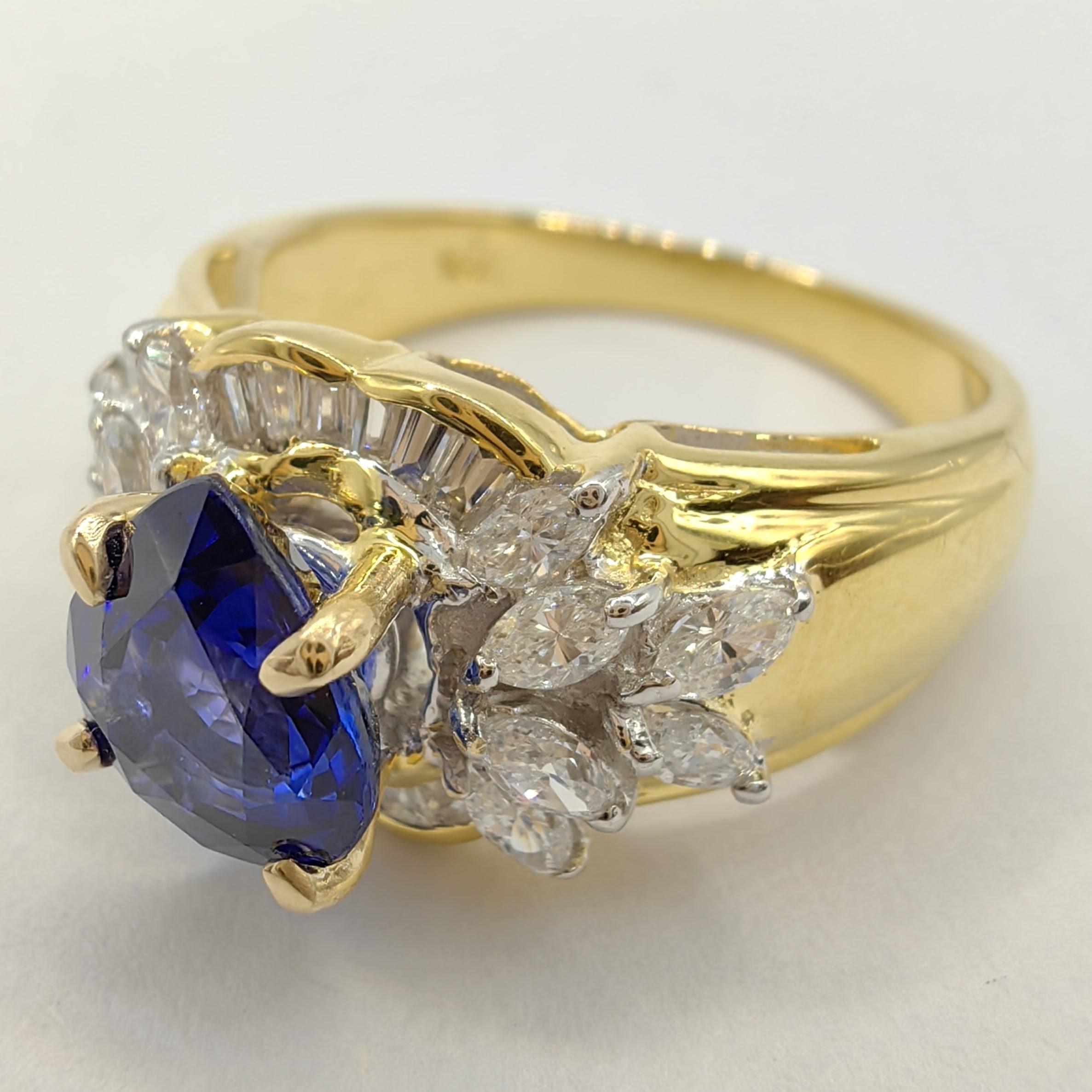 1,28 Karat Birnenschliff Königsblauer unerhitzter Saphir Cluster Diamantring aus 18 Karat Gold (Tropfenschliff)