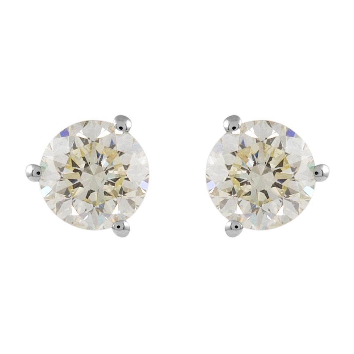 Round Cut 1.28ct Round Diamond Stud Earrings 18k White Gold For Sale