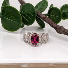 1.2ct Rubellite Tourmaline Ring w Earth Mined Diamonds in Solid 14K White Gold