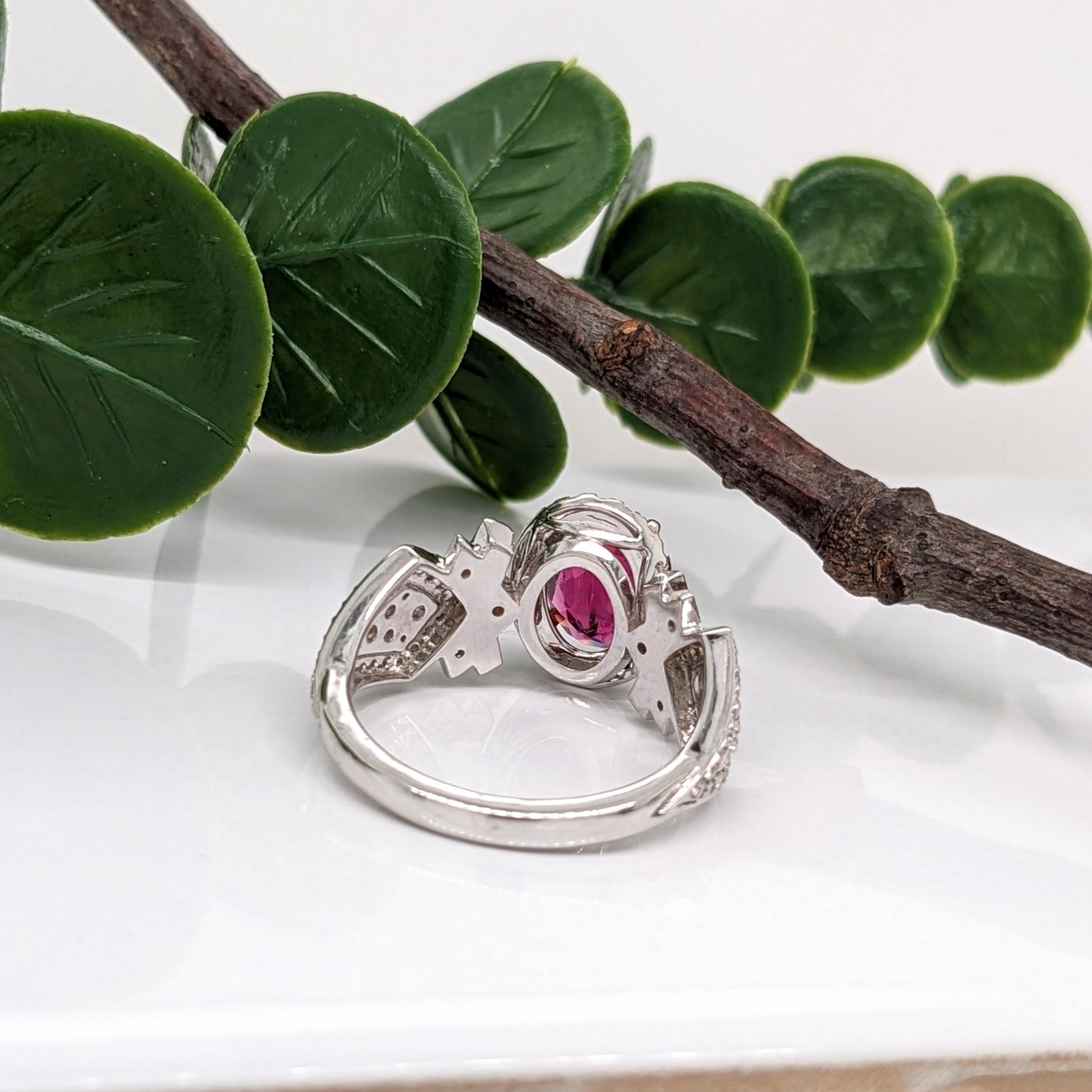 1.28ct Rubellite Tourmaline Ring w Diamond Halo in 14K White Gold Oval 9x6mm In New Condition In Columbus, OH