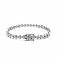 1.28ct Three-Row Clover Diamond Tennis Bracelet 18k White Gold