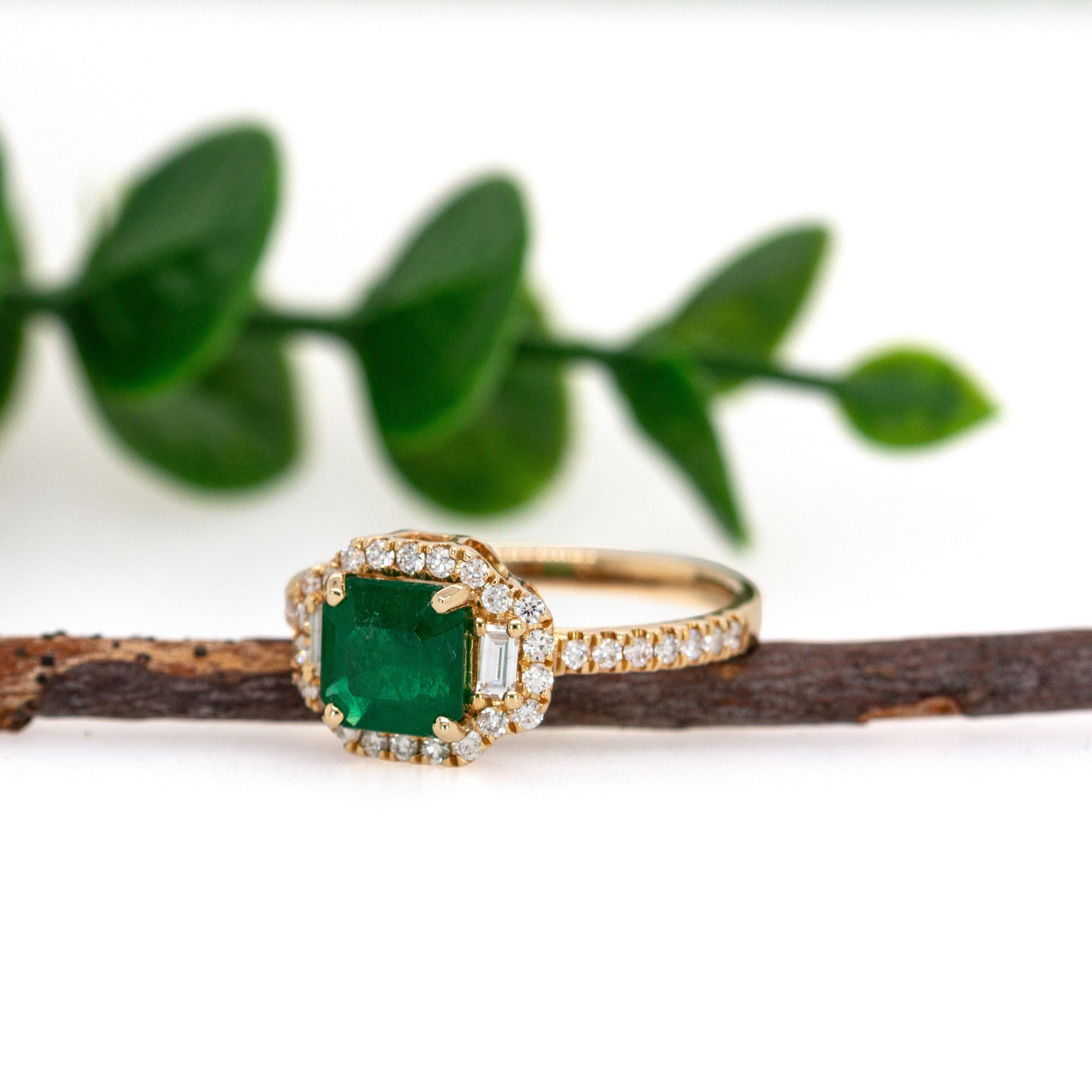 1.28cts Emerald Diamond Engagement Ring in 14K Gold  Emerald Cut 6.5mm In New Condition For Sale In Columbus, OH
