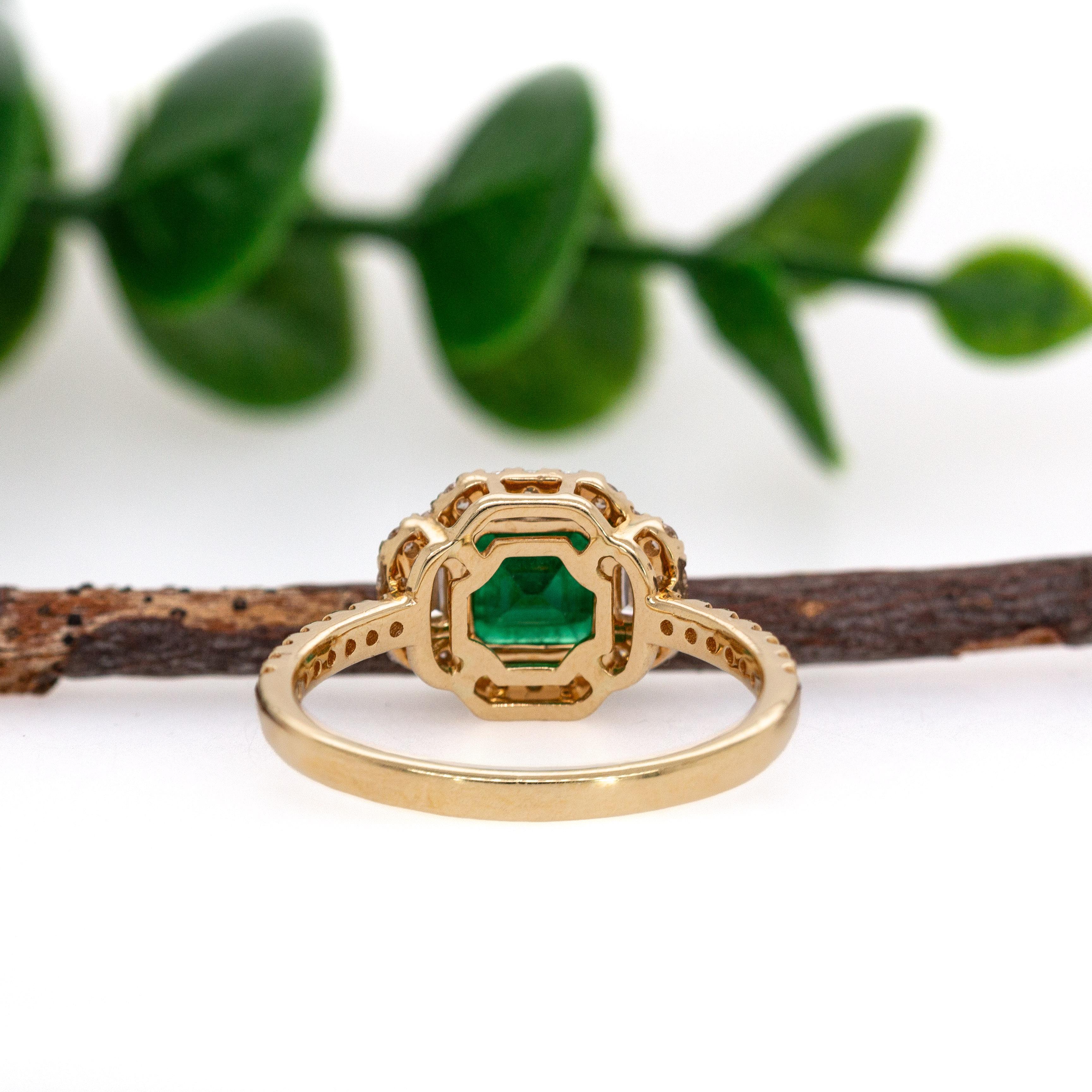 1.28cts Emerald Diamond Engagement Ring in 14K Gold  Emerald Cut 6.5mm For Sale 1