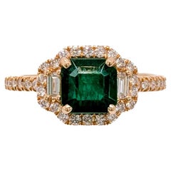 1.28cts Emerald Diamond Engagement Ring in 14K Gold  Emerald Cut 6.5mm