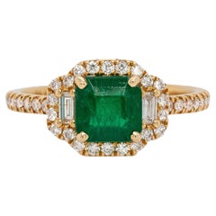 1,28 Karat Smaragd-Diamant-Verlobungsring aus 14 Karat Gold  Smaragdschliff 6,5 mm