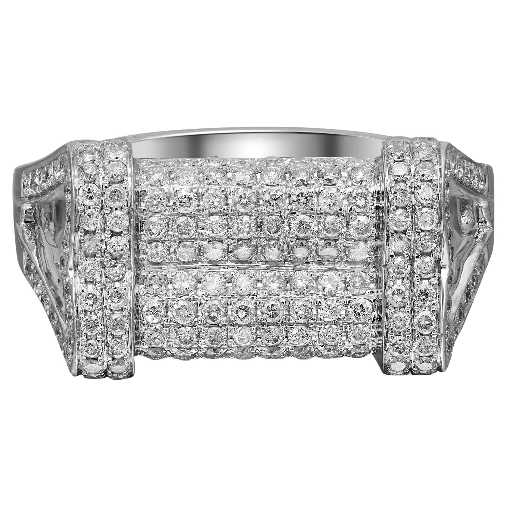 1.28cttw Pave Set Round Cut Diamond Cocktail Ring 14k White Gold For Sale