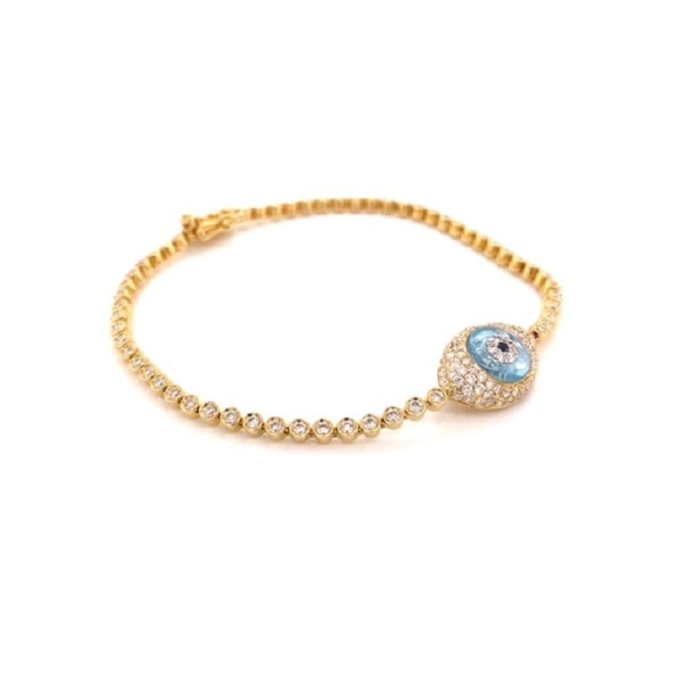 1.28ctw Diamond 18k Yellow Gold & Sapphire Evil Eye Bracelet In New Condition In Houston, TX