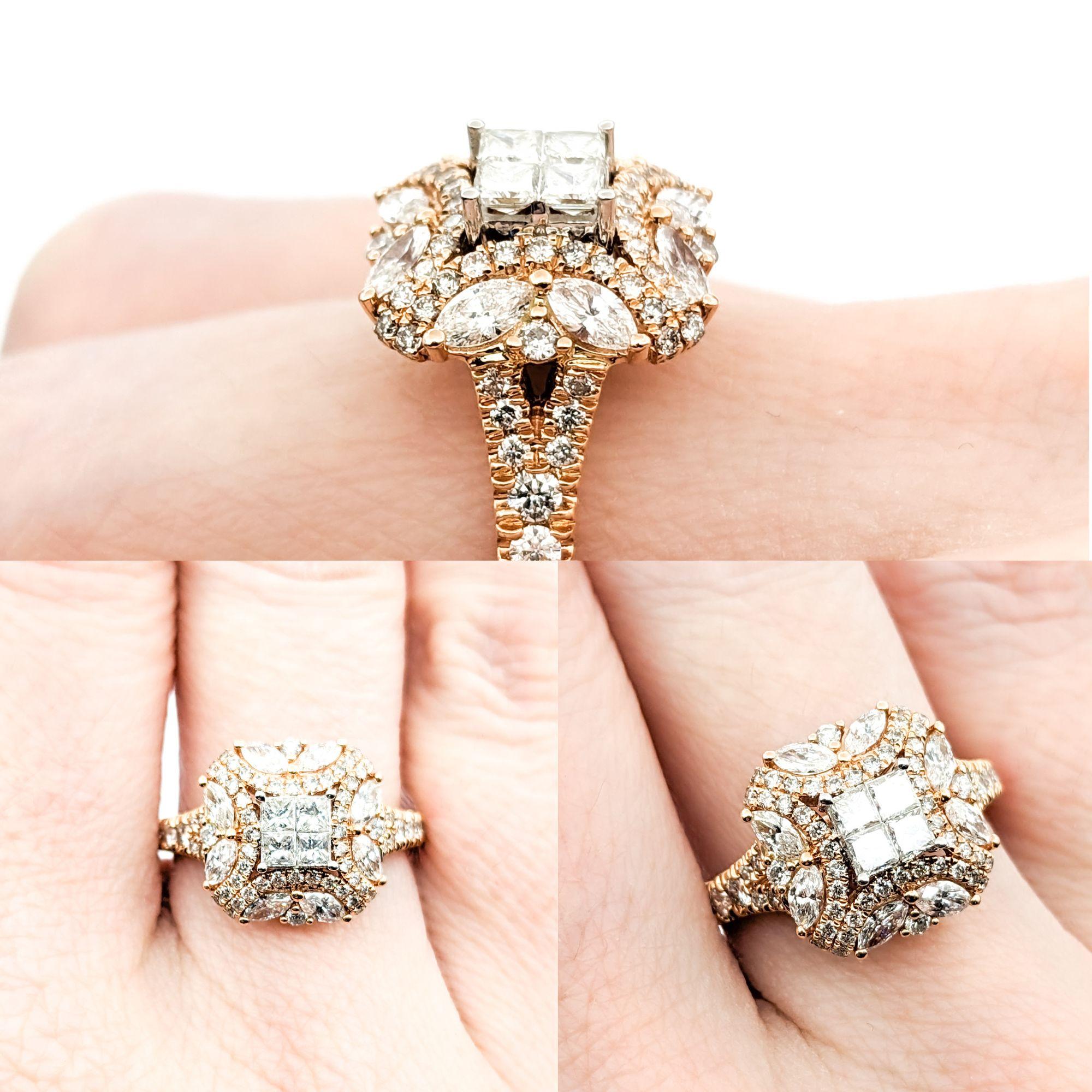 1.28ctw Diamond Illusion Cluster Ring In Rose Gold

This stunning Diamond Fashion Ring, exquisitely crafted in 14kt rose gold, dazzles with 1.28ctw of diamonds arranged in an enchanting illusion cluster setting. The diamonds, boasting SI clarity and