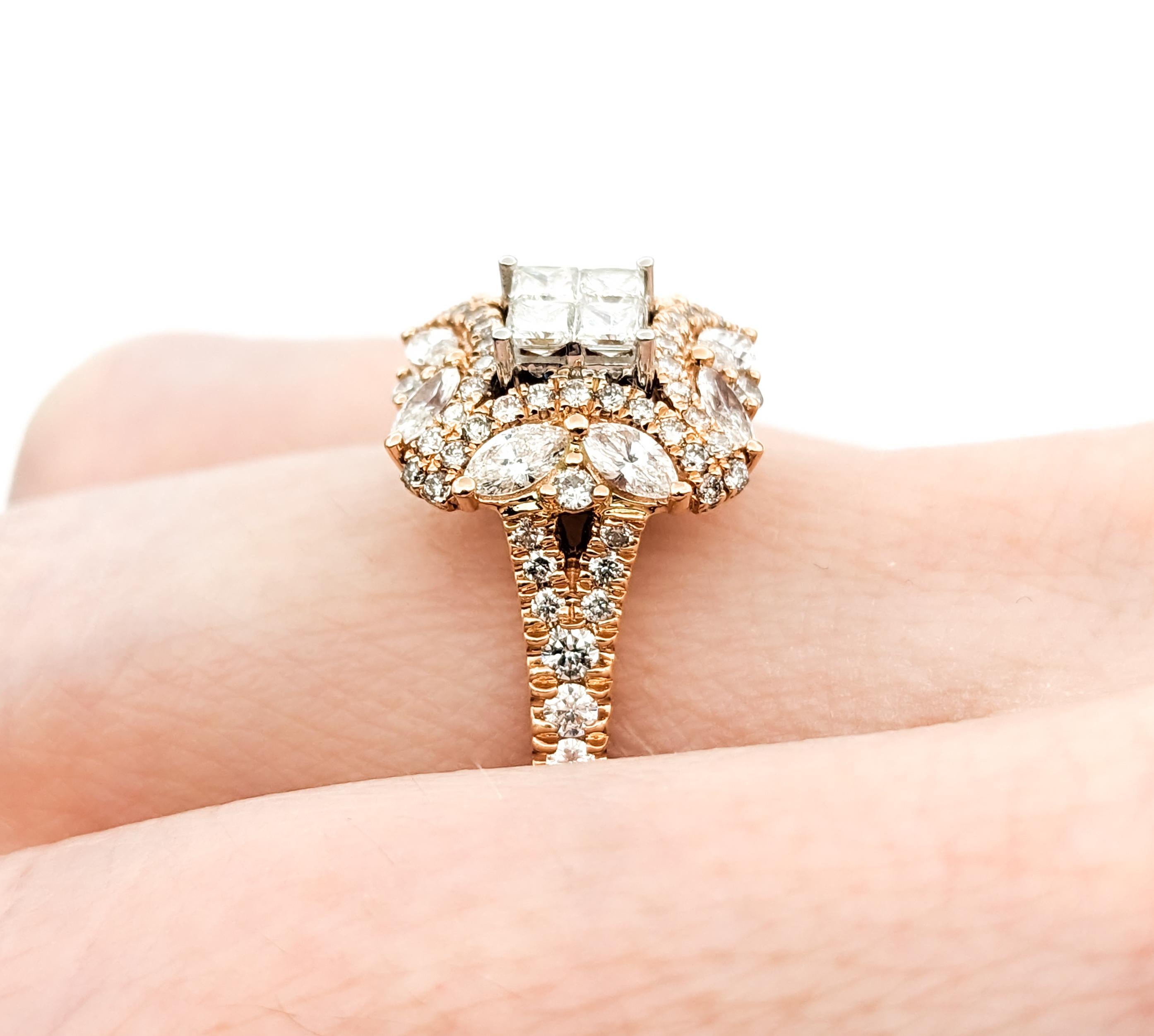 1.28ctw Diamond Illusion Cluster Ring In Rose Gold In Excellent Condition For Sale In Bloomington, MN
