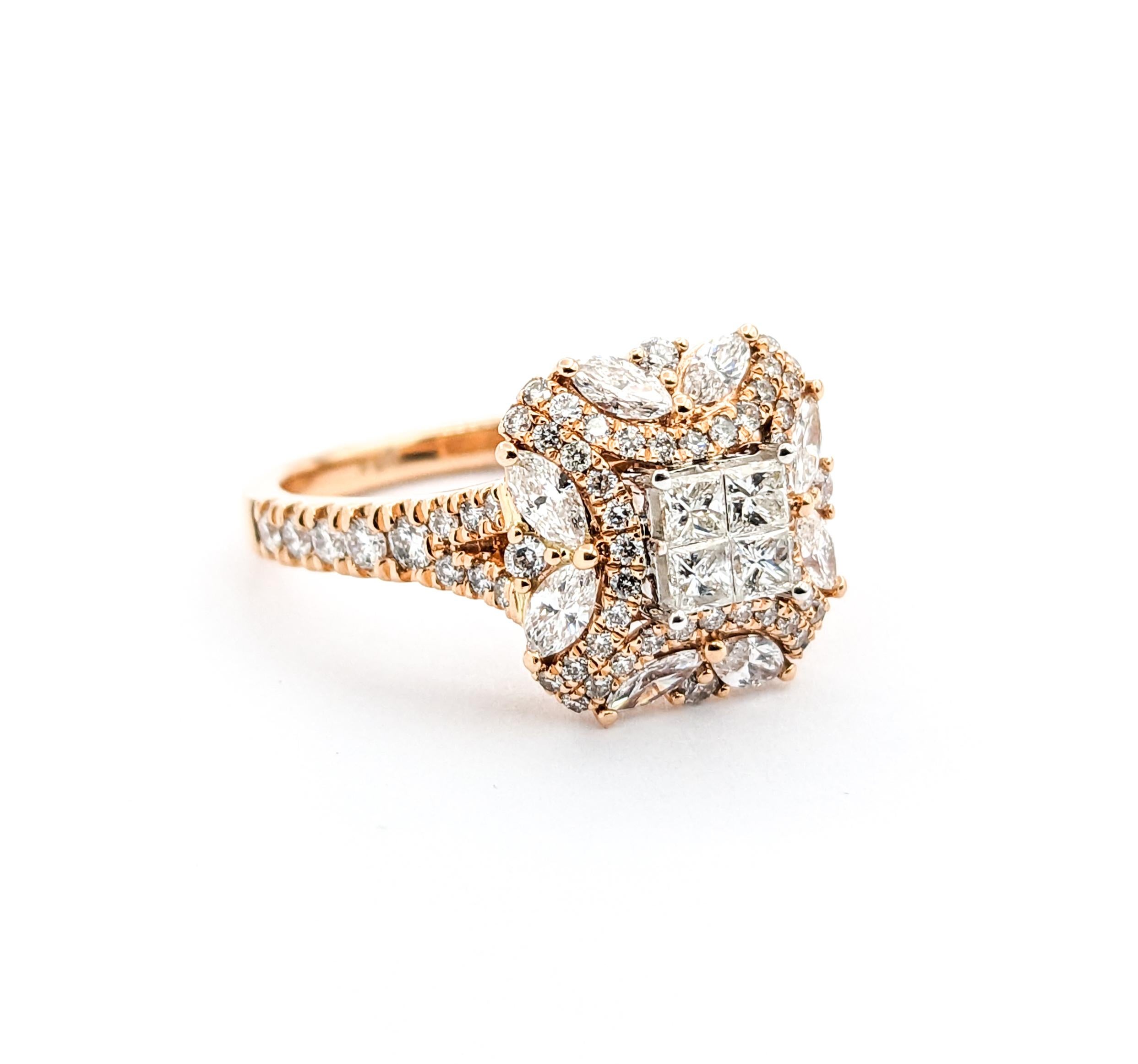 Women's 1.28ctw Diamond Illusion Cluster Ring In Rose Gold For Sale