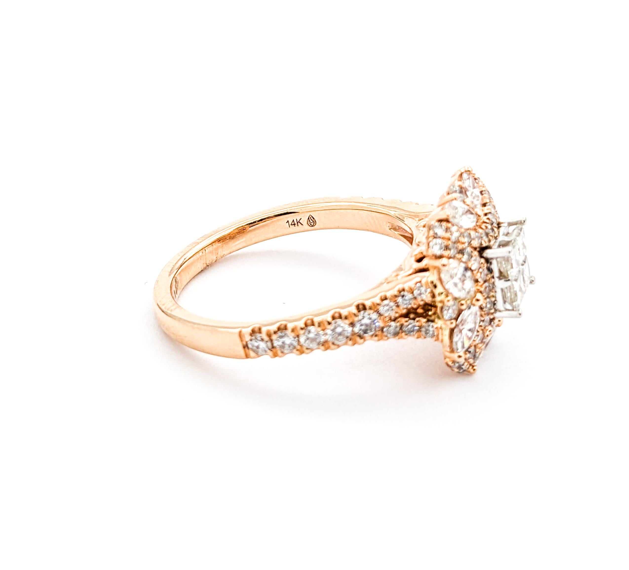 1.28ctw Diamond Illusion Cluster Ring In Rose Gold For Sale 1