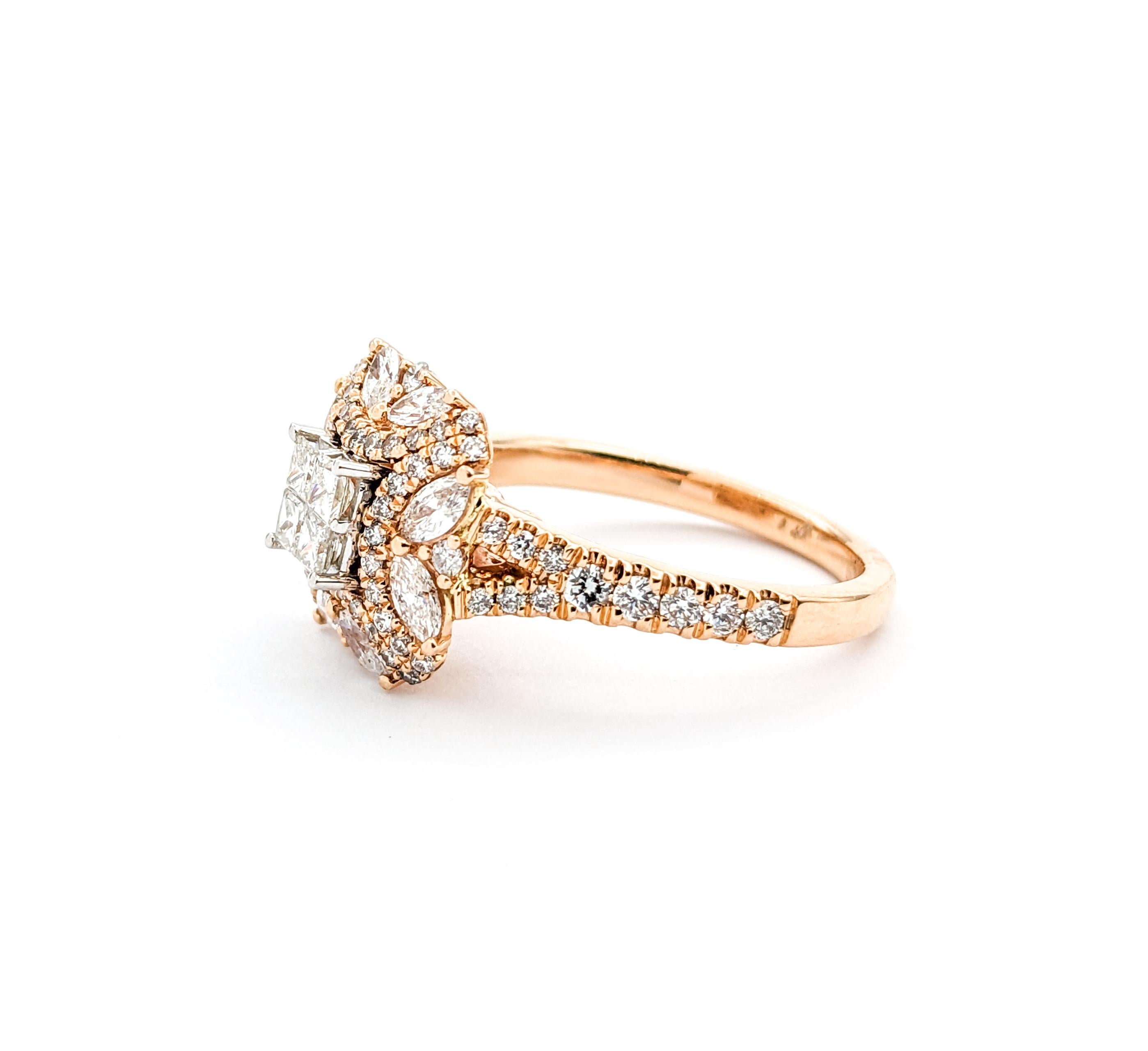 1.28ctw Diamond Illusion Cluster Ring In Rose Gold For Sale 3