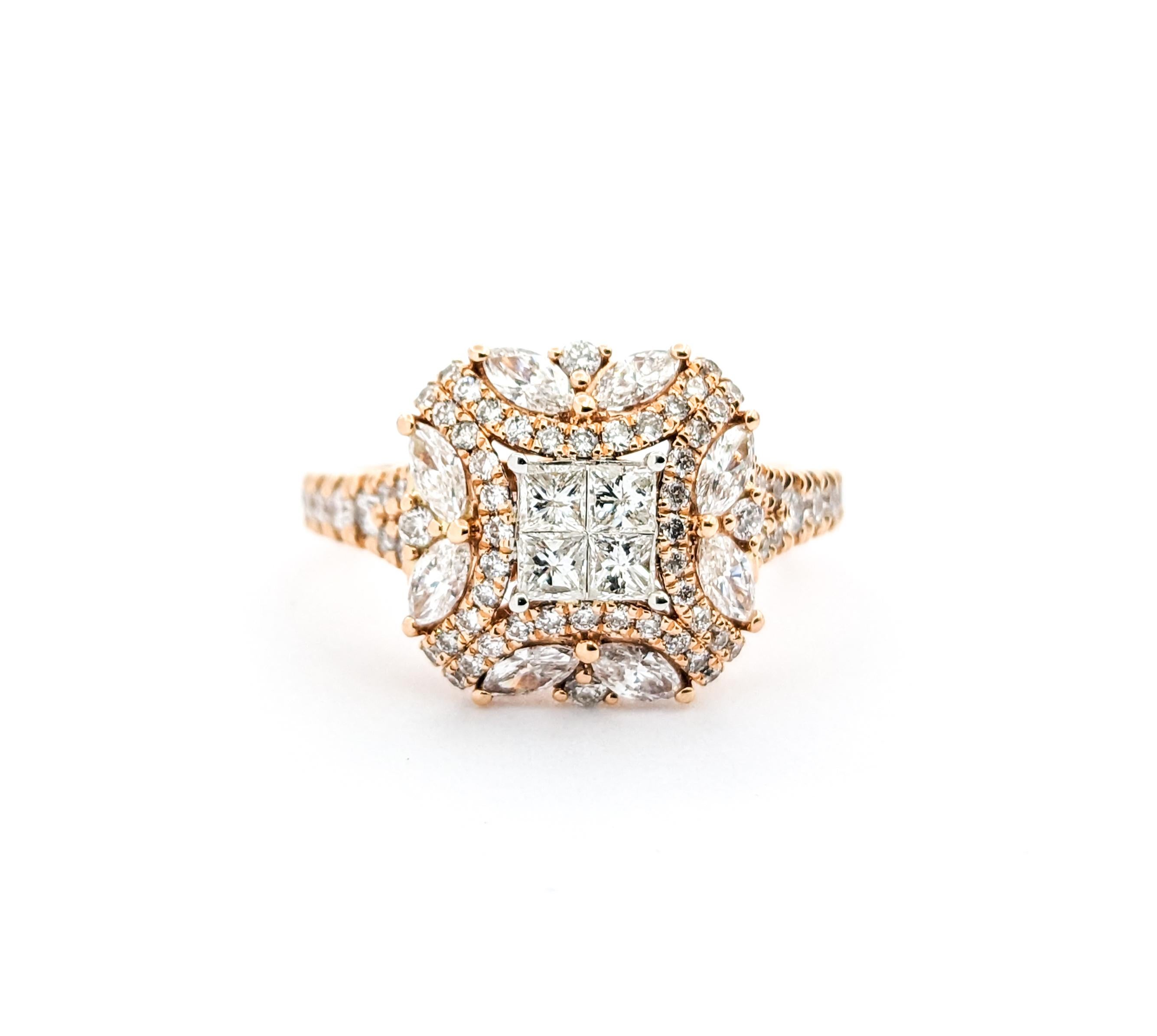 1.28ctw Diamond Illusion Cluster Ring In Rose Gold For Sale