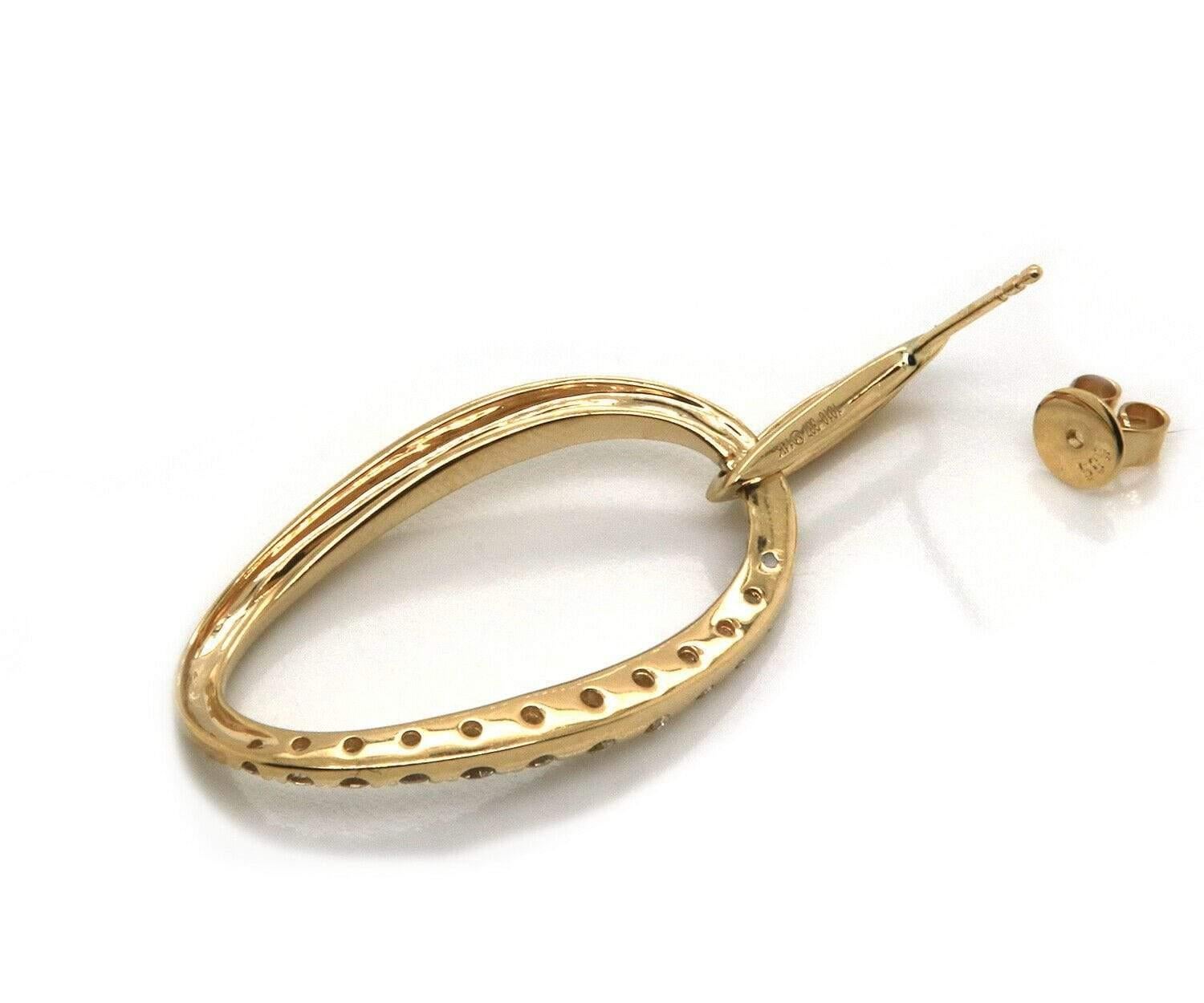 Women's 1.28ctw Diamond Oval Dangle Earrings in 14K Yellow Gold For Sale
