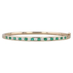 1.28ctw Emerald Diamond Bangle Bracelet 14k Yellow Gold 6.75" Hinged