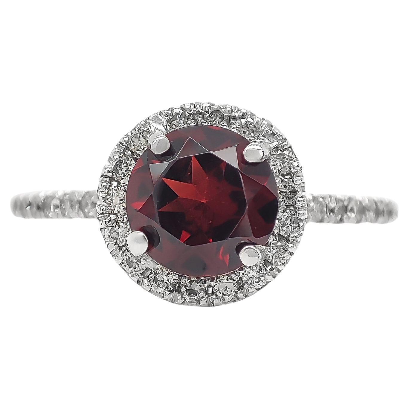 NO RESERVE 1.28CTW Garnet and Diamond Engagement Ring 14K White Gold For Sale