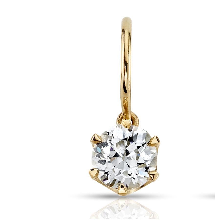 1.28ctw IJ/SI1-VVS2 old European cut diamonds set in handcrafted 18K yellow gold drop earrings. 

Our jewelry is made locally in Los Angeles and most pieces are made to order. For these made-to-order items, please allow 8-10 weeks for delivery.