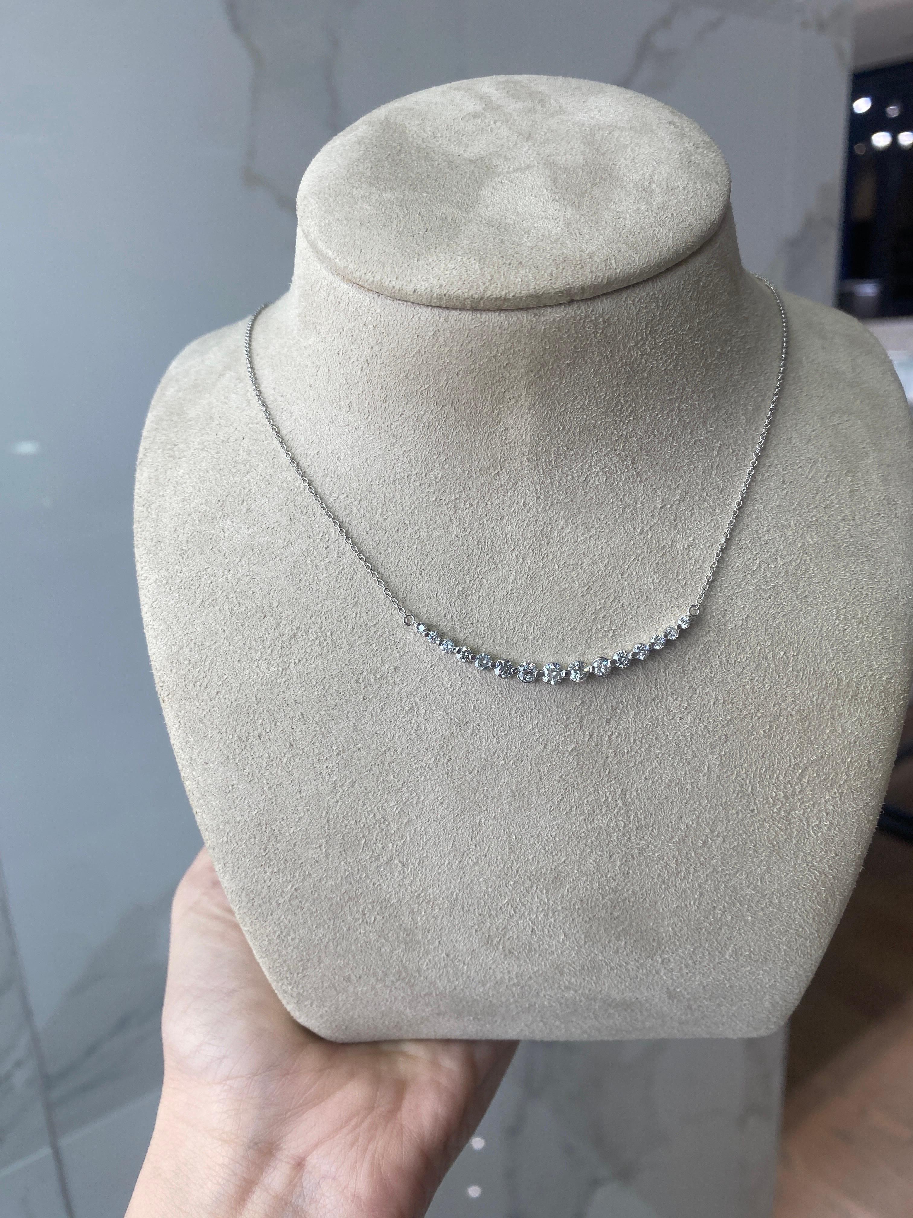 1,28 Karat abgestufte natürliche runde Diamant-Halskette, 18 Karat Weißgold  für Damen oder Herren im Angebot