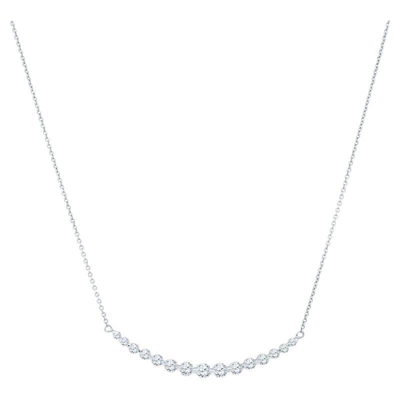 1.28ctw Graduated Natural Round Diamond Necklace, 18k White Gold  For Sale