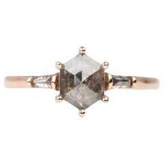 1.28ctw Hexagon Salt and Pepper Diamond Three-Stone Engagement Ring 14K RoseGold