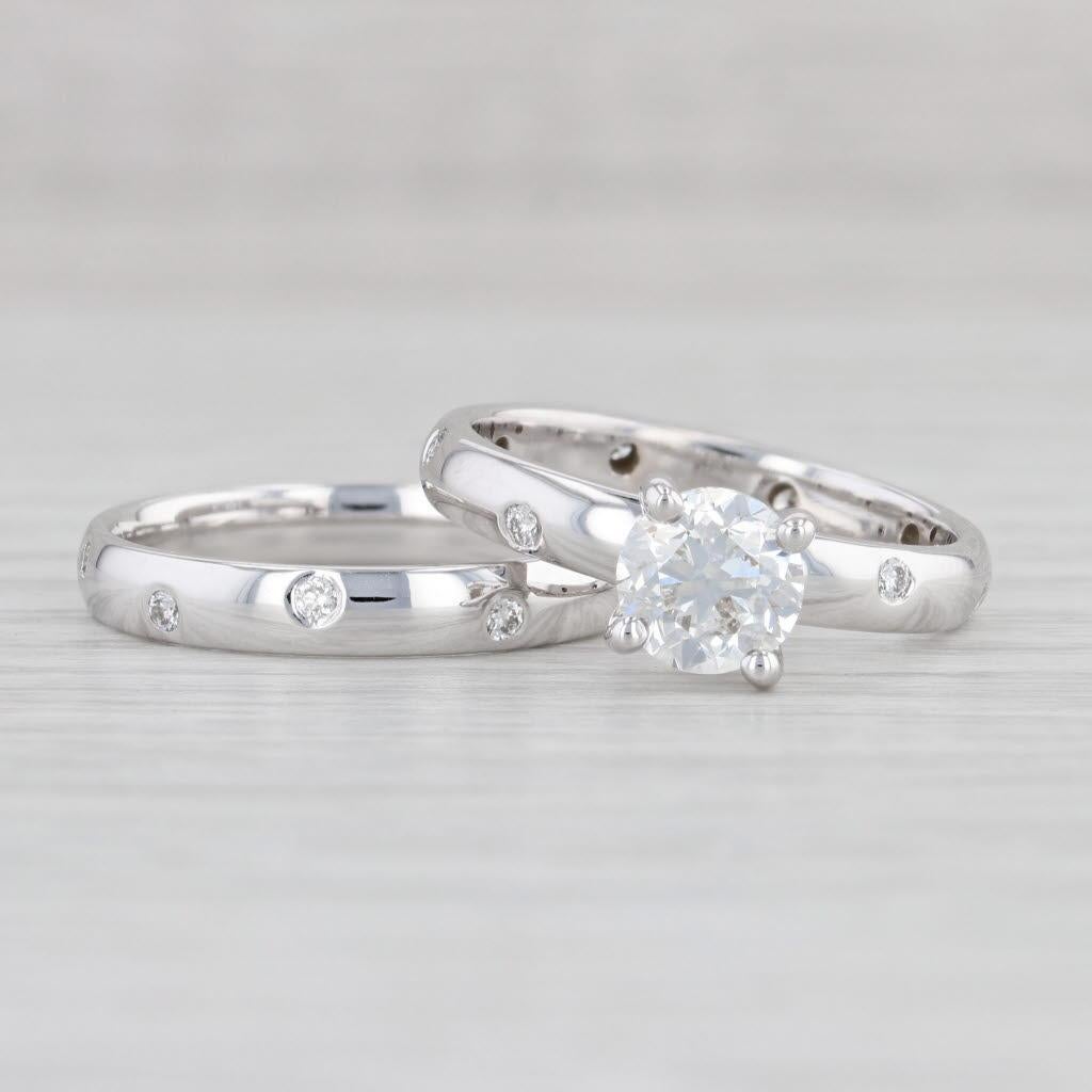 Round Cut 1.28ctw Round Diamond Engagement Ring Wedding Band Bridal Set 14k Gold GIA 6.5 For Sale