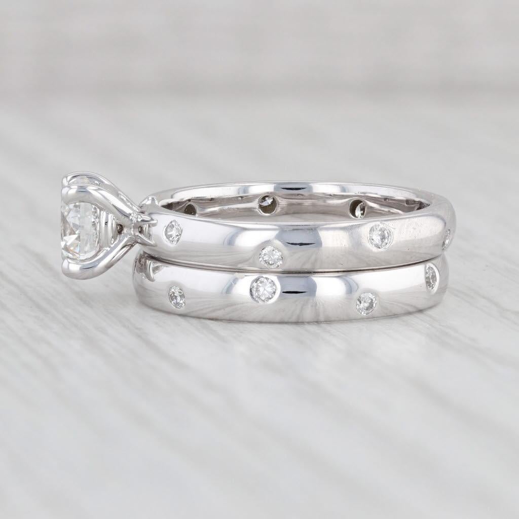 Women's 1.28ctw Round Diamond Engagement Ring Wedding Band Bridal Set 14k Gold GIA 6.5 For Sale