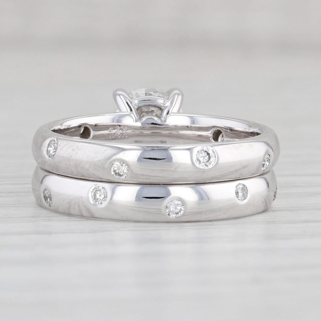 1.28ctw Round Diamond Engagement Ring Wedding Band Bridal Set 14k Gold GIA 6.5 For Sale 1
