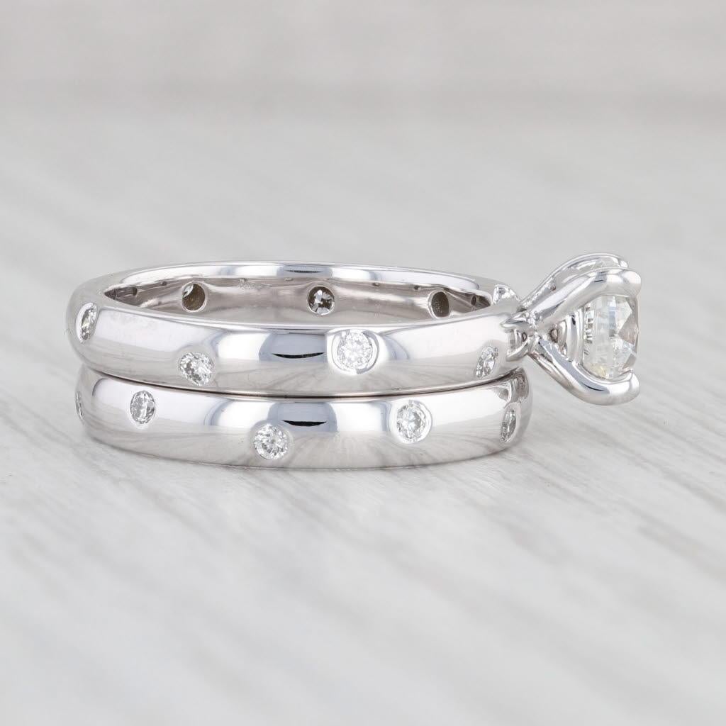 1.28ctw Round Diamond Engagement Ring Wedding Band Bridal Set 14k Gold GIA 6.5 For Sale 2