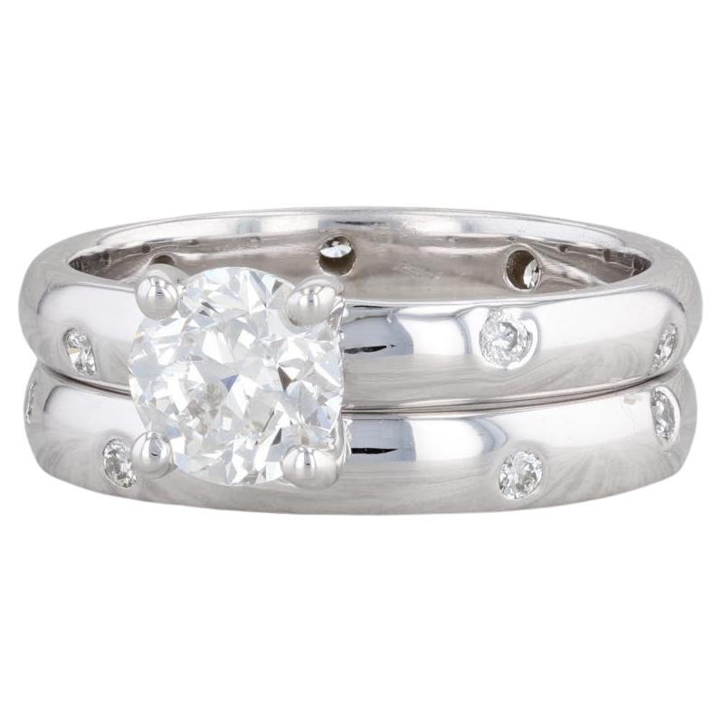 1.28ctw Round Diamond Engagement Ring Wedding Band Bridal Set 14k Gold GIA 6.5 For Sale