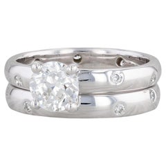 Used 1.28ctw Round Diamond Engagement Ring Wedding Band Bridal Set 14k Gold GIA 6.5