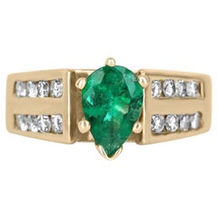 1.28tcw 14K Fine Colombian Emerald Pear & Diamond Cocktail Gold Ring