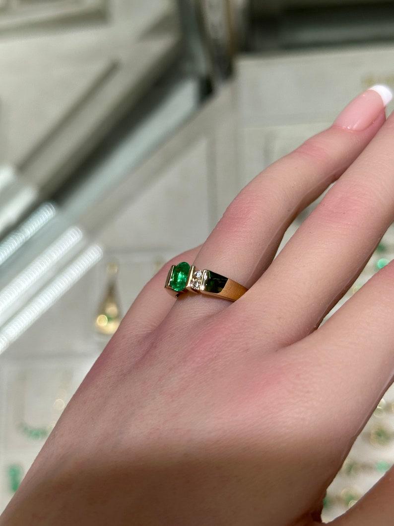 Oval Cut 1.28tcw 14K Oval Emerald & Diamond Ring - Rich Green Tension Set Five-Stone 585 For Sale