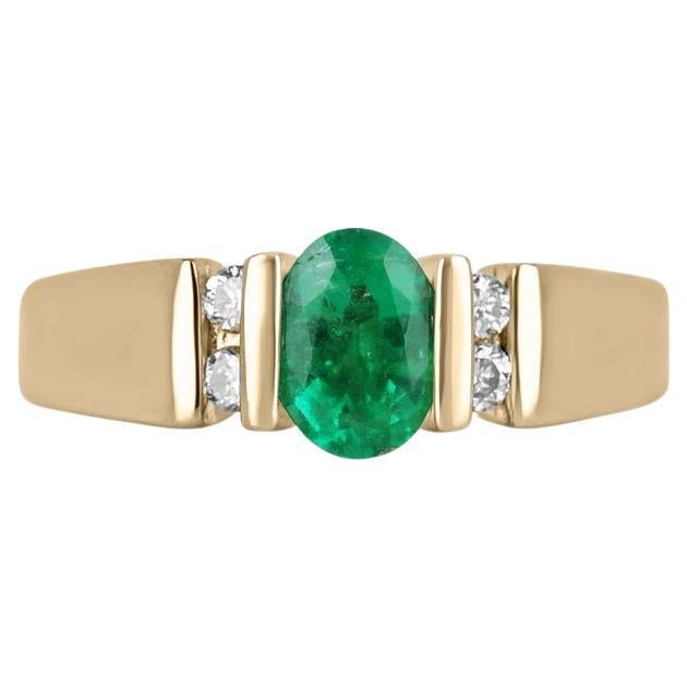 1.28tcw 14K Oval Emerald & Diamond Ring - Rich Green Tension Set Five-Stone 585
