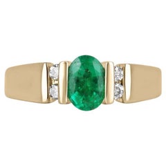 Anello con smeraldo ovale e diamanti da 1,28tcw 14K - Greene & Greene ricco con cinque pietre incastonate 585