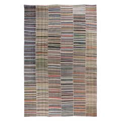 12.8x18 ft Adjustable Vintage Oversize Rag Rug, Handmade Striped Kilim Carpet