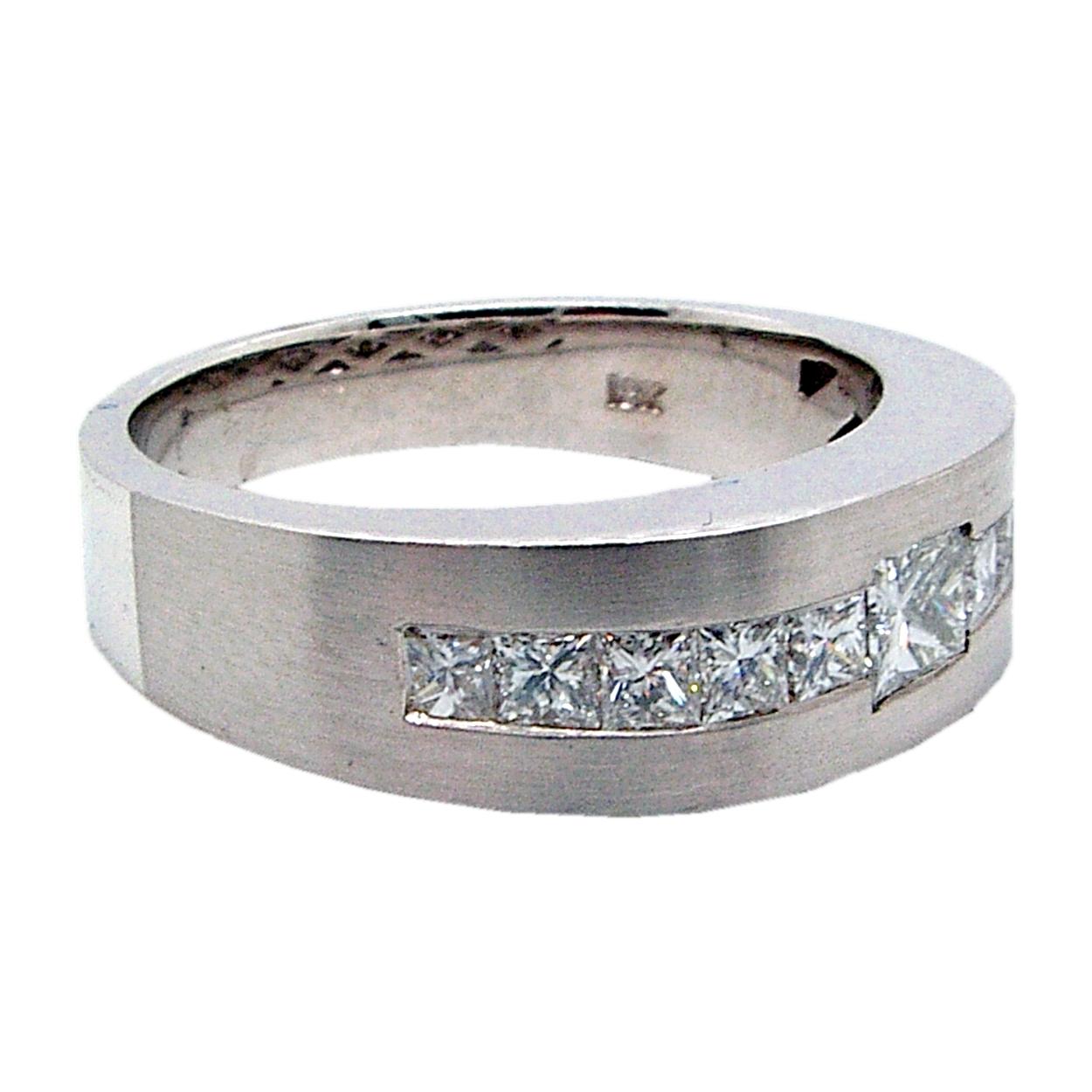 Princess Cut 1.29 Carat Channel Set Diamond 18 Karat Gents Ring For Sale