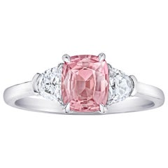 Bague Padparadscha en diamants et saphir coussin de 1,29 carat