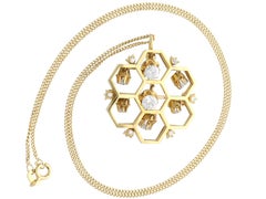 1.29 Carat Diamond and Yellow Gold Honeycomb Pendant / Brooch