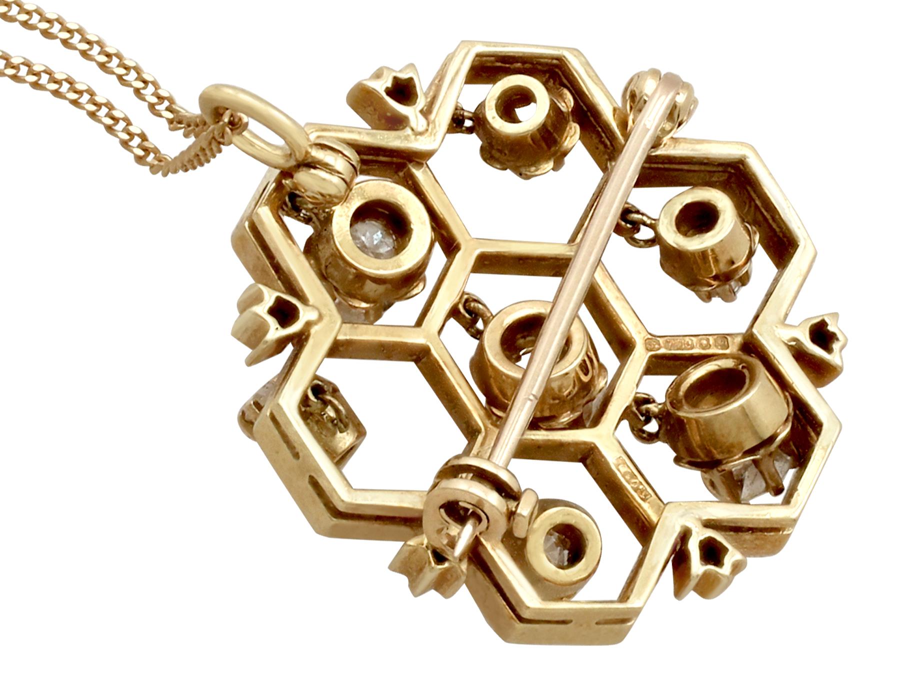 1.29 Carat Diamond and Yellow Gold Honeycomb Pendant / Brooch For Sale 1