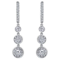 1.29 Carat Diamond Long Dangle Hoop Earrings in 14k White Gold